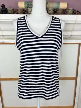 J. Crew French Girl Striped V-Neck cotton Sleeveless Top preppy nautical